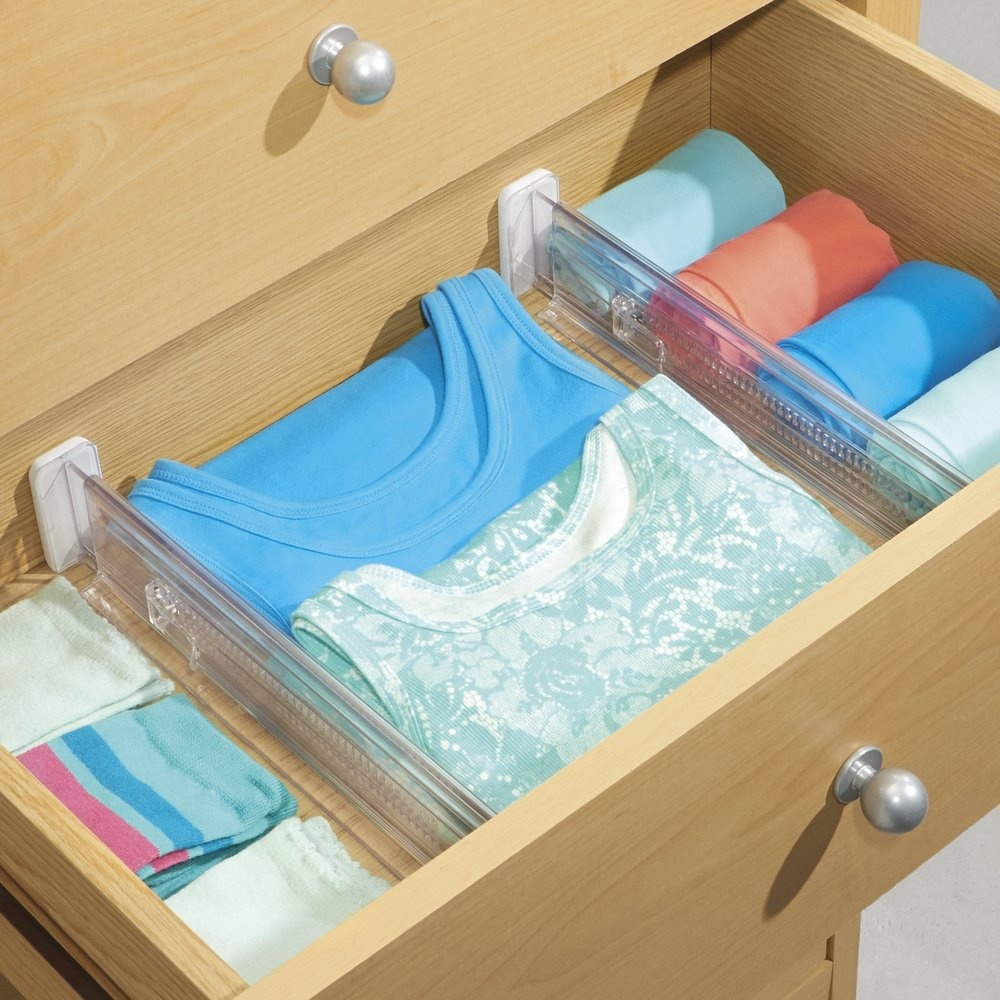 Adjustable drawer dividers, Low, Set of 2, LOCKS IN PLACE, 34,6 - 52,7 x H 6 cm, Transparent in the group Storage / Kitchen storage / Kitchen cabinet organizers at SmartaSaker.se (41889)