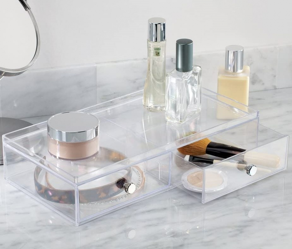 Two drawer box storage, ID CLARITY WIDE VANITY DRAWER, 33 x 16,5 x H 7,6 cm, Clear in the group Storage / Bathroom storage / Makeup storage at SmartaSaker.se (41896)