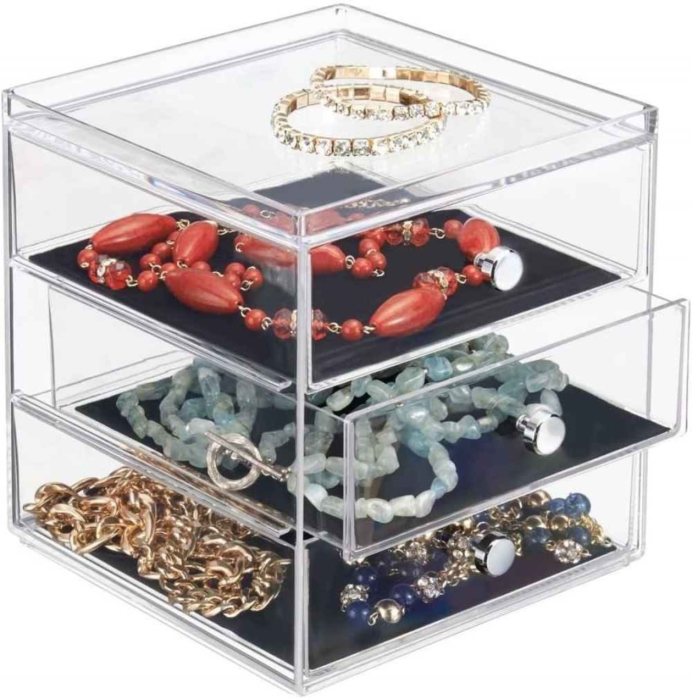 Three drawer box storage, ID CLARITY JEWELLERY DRAWER, 16,5 x 16,5 x H 18 cm, Clear/ Black in the group Storage / Bedroom storage / Jewelry storage at SmartaSaker.se (41899)