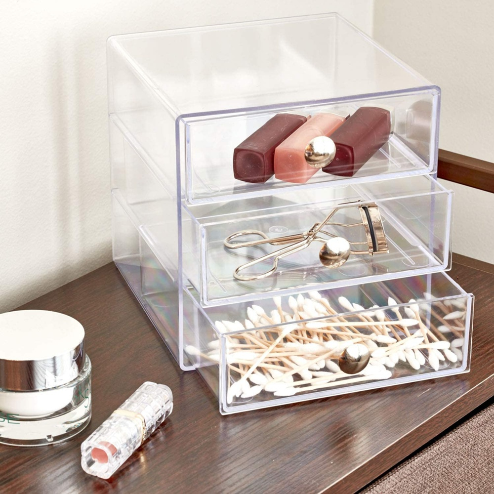 Three drawer box storage, ID CLARITY VANITY DRAWER, 16,5 x 16,5 x H 16,5 cm, Clear in the group Storage at SmartaSaker.se (41900)