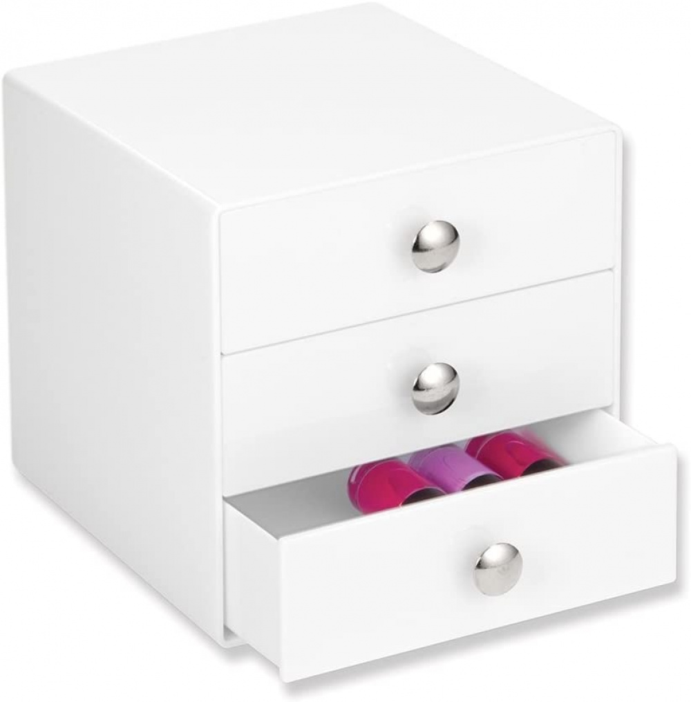 Three drawer box storage, ID VANITY DRAWER, 16,5 x 16,5 x H 16,5 cm, White in the group Storage / Bathroom storage / Makeup storage at SmartaSaker.se (41901)