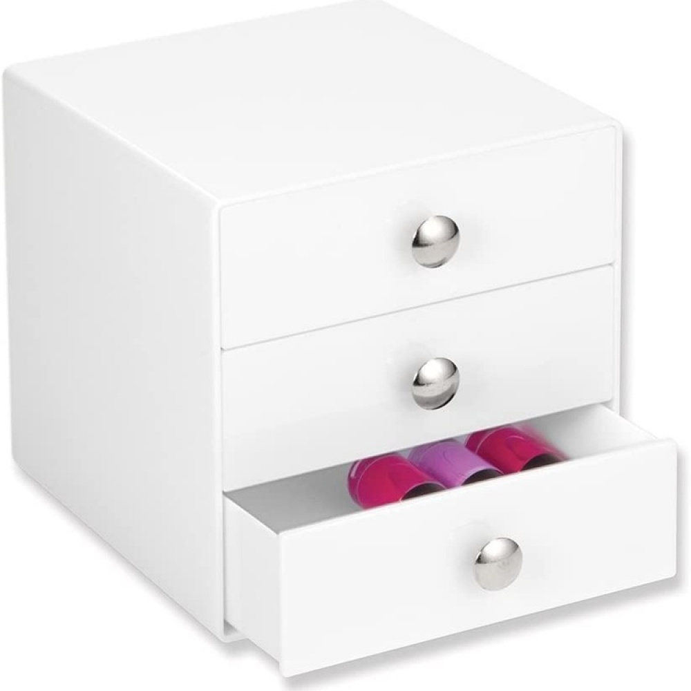 Three drawer box storage, ID VANITY DRAWER, 16,5 x 16,5 x H 16,5 cm, White in the group Storage / Bathroom storage / Makeup storage at SmartaSaker.se (41901)