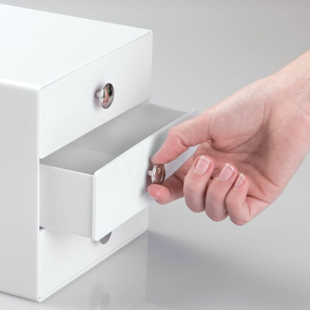 Three drawer box storage, ID VANITY DRAWER, 16,5 x 16,5 x H 16,5 cm, White in the group Storage / Bathroom storage / Makeup storage at SmartaSaker.se (41901)