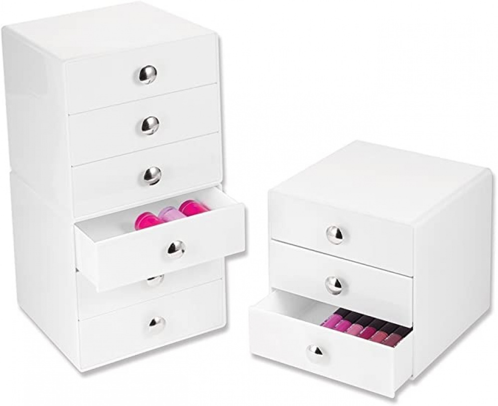Three drawer box storage, ID VANITY DRAWER, 16,5 x 16,5 x H 16,5 cm, White in the group Storage / Bathroom storage / Makeup storage at SmartaSaker.se (41901)