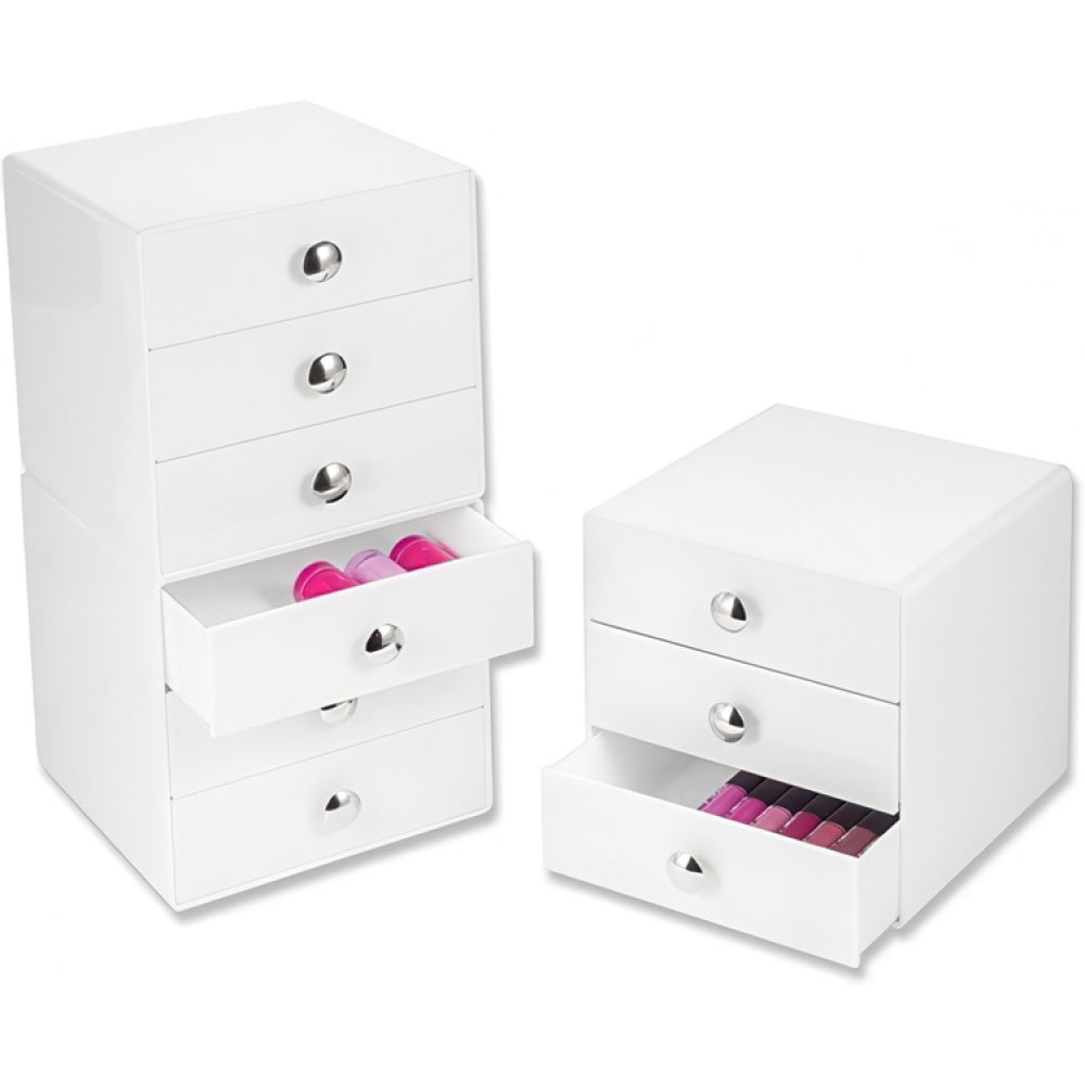 Three drawer box storage, ID VANITY DRAWER, 16,5 x 16,5 x H 16,5 cm, White in the group Storage / Bathroom storage / Makeup storage at SmartaSaker.se (41901)
