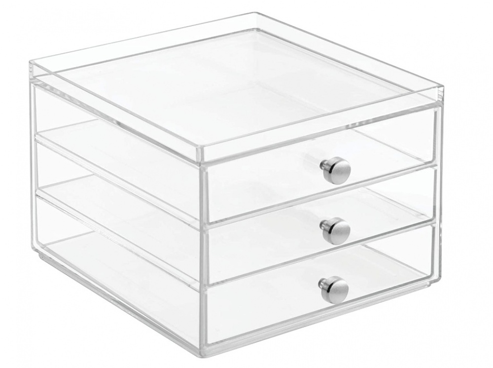 Three drawer box storage, ID CLARITY SLIM VANITY DRAWER, 16,5 x 16,5 x H 12,5 cm, Clear in the group Storage / Bathroom storage / Makeup storage at SmartaSaker.se (41902)