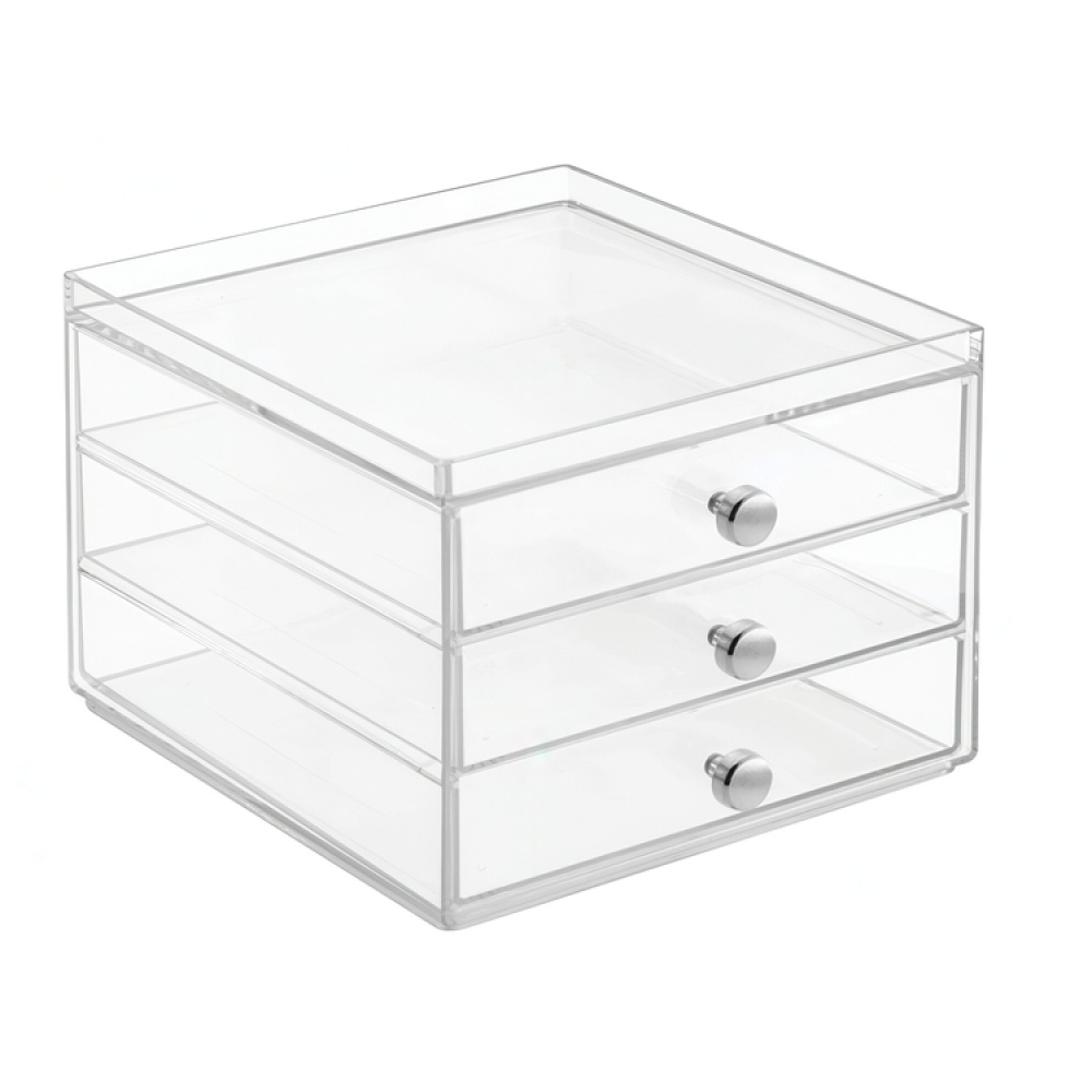 Three drawer box storage, ID CLARITY SLIM VANITY DRAWER, 16,5 x 16,5 x H 12,5 cm, Clear in the group Storage / Bathroom storage / Makeup storage at SmartaSaker.se (41902)