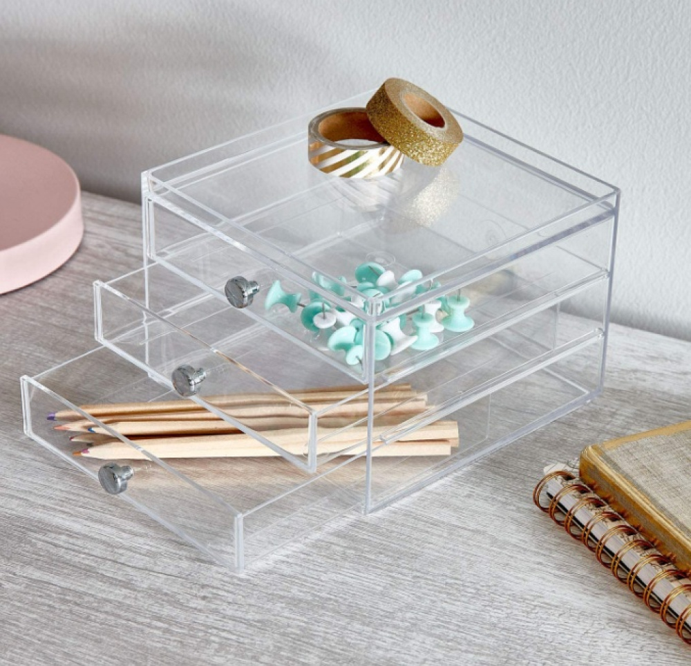 Three drawer box storage, ID CLARITY SLIM VANITY DRAWER, 16,5 x 16,5 x H 12,5 cm, Clear in the group Storage / Bathroom storage / Makeup storage at SmartaSaker.se (41902)