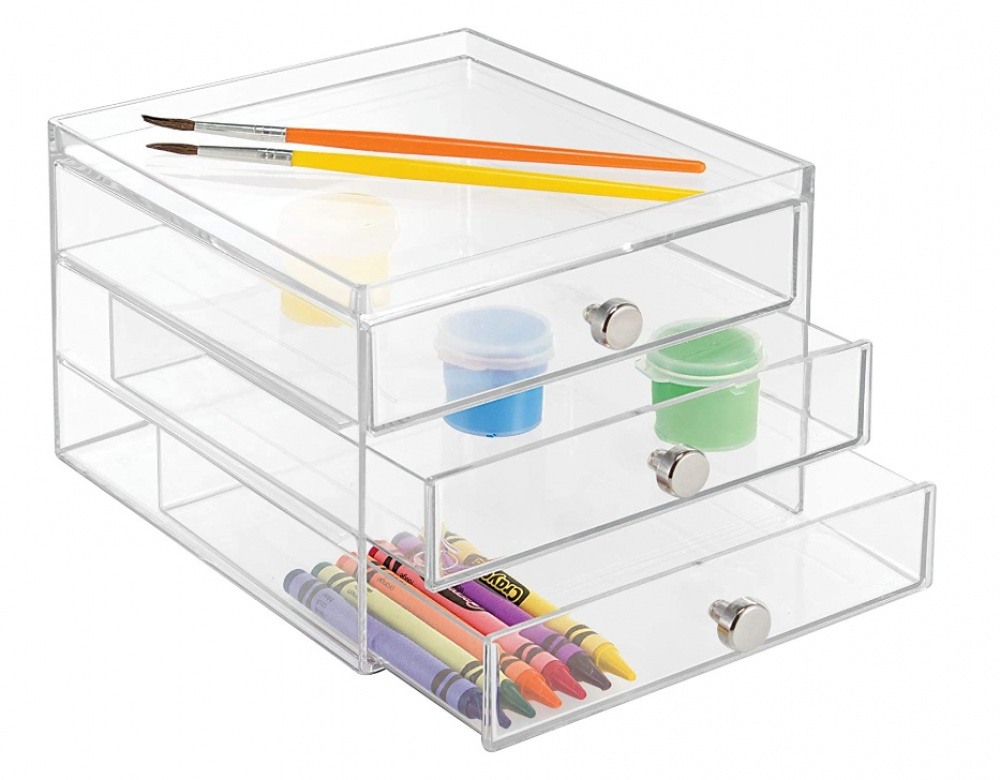 Three drawer box storage, ID CLARITY SLIM VANITY DRAWER, 16,5 x 16,5 x H 12,5 cm, Clear in the group Storage / Bathroom storage / Makeup storage at SmartaSaker.se (41902)