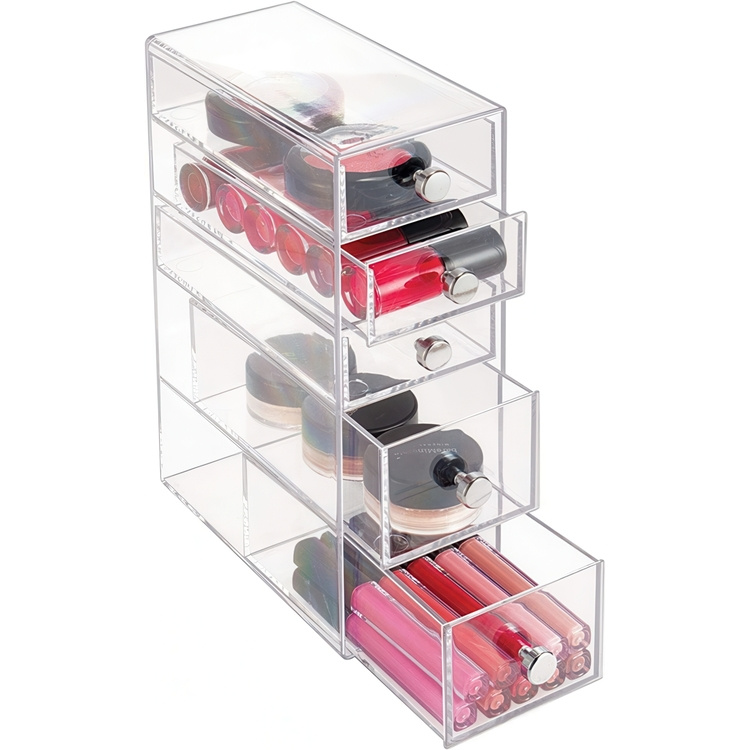 Five drawer box storage, ID CLARITY TOWER DRAWER, 8,5 x 16,5 x H 25 cm, Clear in the group Storage / Bathroom storage / Makeup storage at SmartaSaker.se (41903)