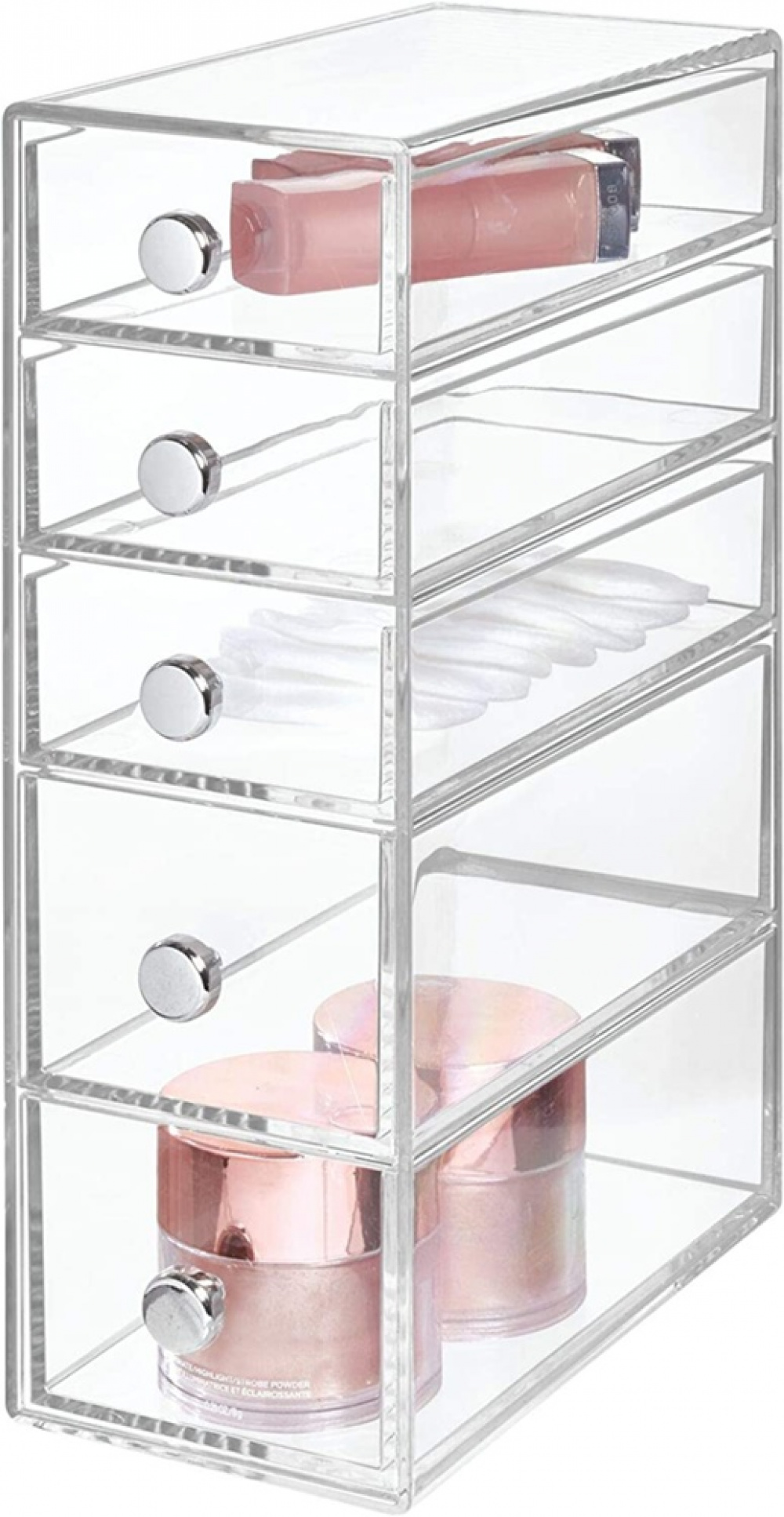 Five drawer box storage, ID CLARITY TOWER DRAWER, 8,5 x 16,5 x H 25 cm, Clear in the group Storage / Bathroom storage / Makeup storage at SmartaSaker.se (41903)