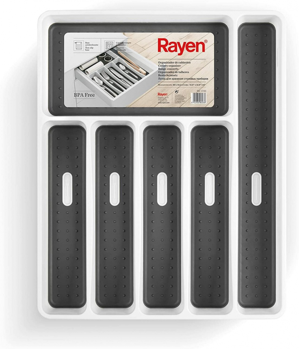 Cutlery Tray, 6 compartments, ANTI-SLIP, 40 x 32,5 x H 5 cm, White / Grey in the group Storage / Kitchen storage / Kitchen cabinet organizers / Cutlery drawers at SmartaSaker.se (41915)