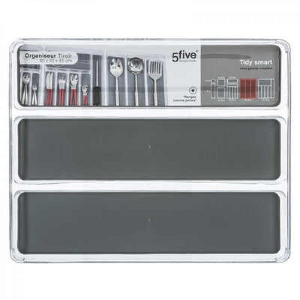 Storage Tray for utensils, 3 compartments, TIDY SMART ORGANIZER, 40 x 32 x H 4,5 cm, Clear / Dark Grey in the group Storage / Kitchen storage / Kitchen cabinet organizers / Cutlery drawers at SmartaSaker.se (41921)