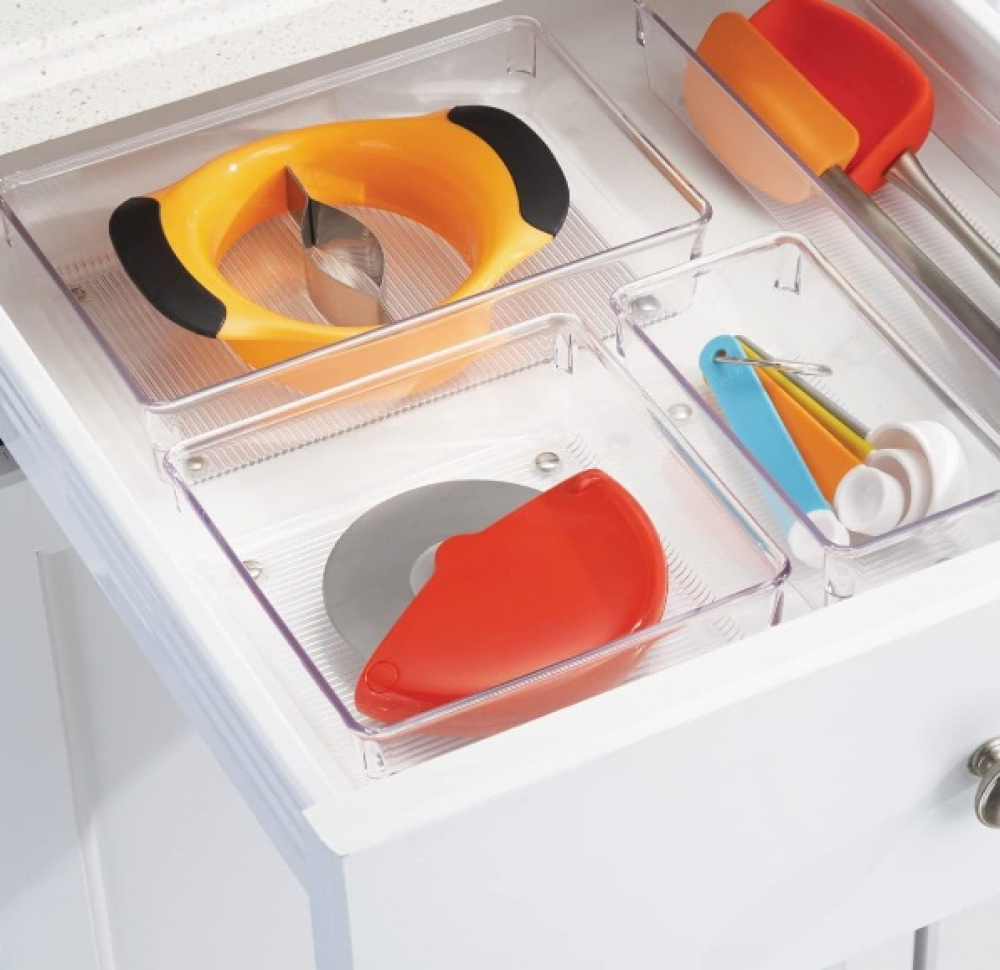 Drawer Organiser, Square, LINUS SHALLOW MEDIUM, 16,3 x 16,3 x H 5,1 cm, Transparent in the group Storage / Kitchen storage / Kitchen cabinet organizers / Cutlery drawers at SmartaSaker.se (41926)