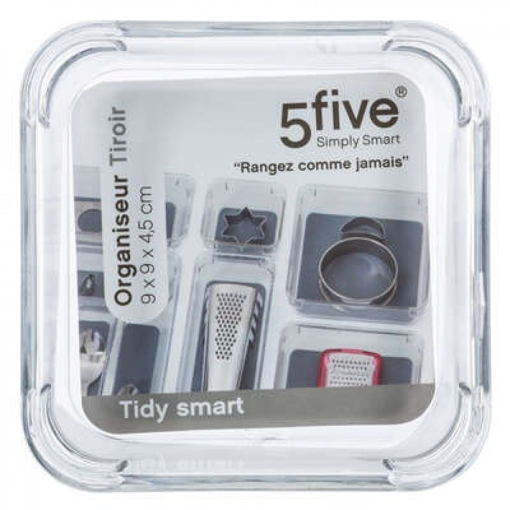 Storage tray, Small Square, TIDY SMART ORGANIZER, 9 x 9 x H 4,5 cm, Clear / Dark Grey in the group Storage / Kitchen storage / Kitchen cabinet organizers / Cutlery drawers at SmartaSaker.se (41929)