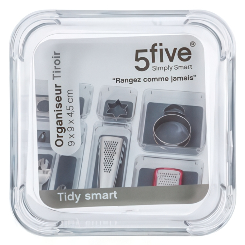 Storage tray, Small Square, TIDY SMART ORGANIZER, 9 x 9 x H 4,5 cm, Clear / Dark Grey in the group Storage / Kitchen storage / Kitchen cabinet organizers / Cutlery drawers at SmartaSaker.se (41929)