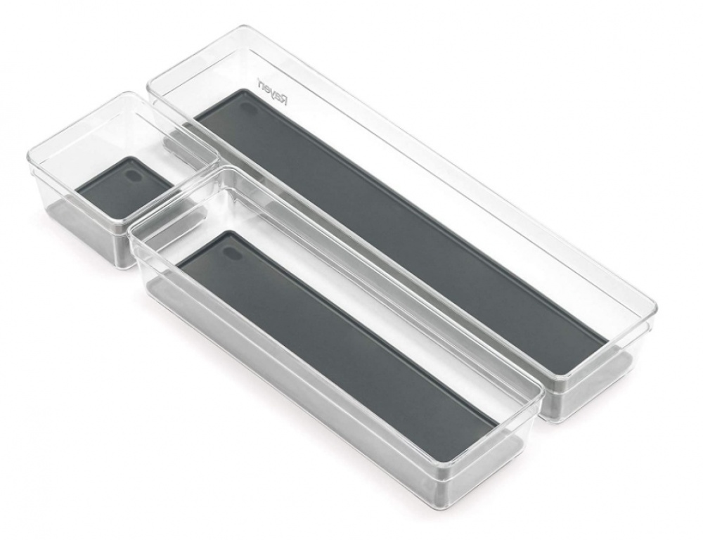 Oblong Storage trays, Set of 3, BANDEJAS, Clear / Grey in the group Storage / Kitchen storage / Kitchen cabinet organizers / Cutlery drawers at SmartaSaker.se (41937)