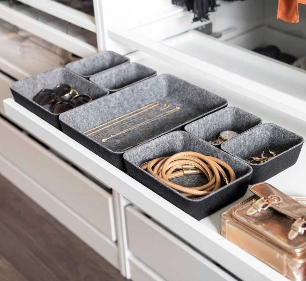 Drawer Organisers in recycled polyester, Set of 7, FELT MODULAR TRAYS, Grey in the group Storage / Kitchen storage / Kitchen cabinet organizers / Cutlery drawers at SmartaSaker.se (41938)