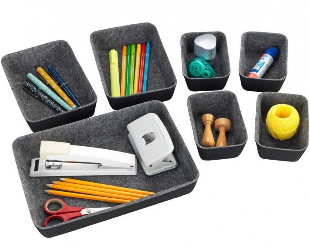 Drawer Organisers in recycled polyester, Set of 7, FELT MODULAR TRAYS, Grey in the group Storage / Kitchen storage / Kitchen cabinet organizers / Cutlery drawers at SmartaSaker.se (41938)