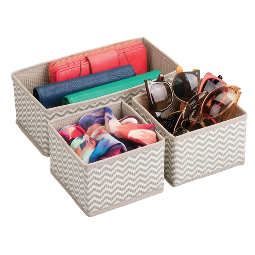 Dresser organizers,Set of 3, CHEVRON ACCESSORY ORGANISER, Grey / Beige in the group Storage / Wardrobe storage / Sorting boxes at SmartaSaker.se (41946)