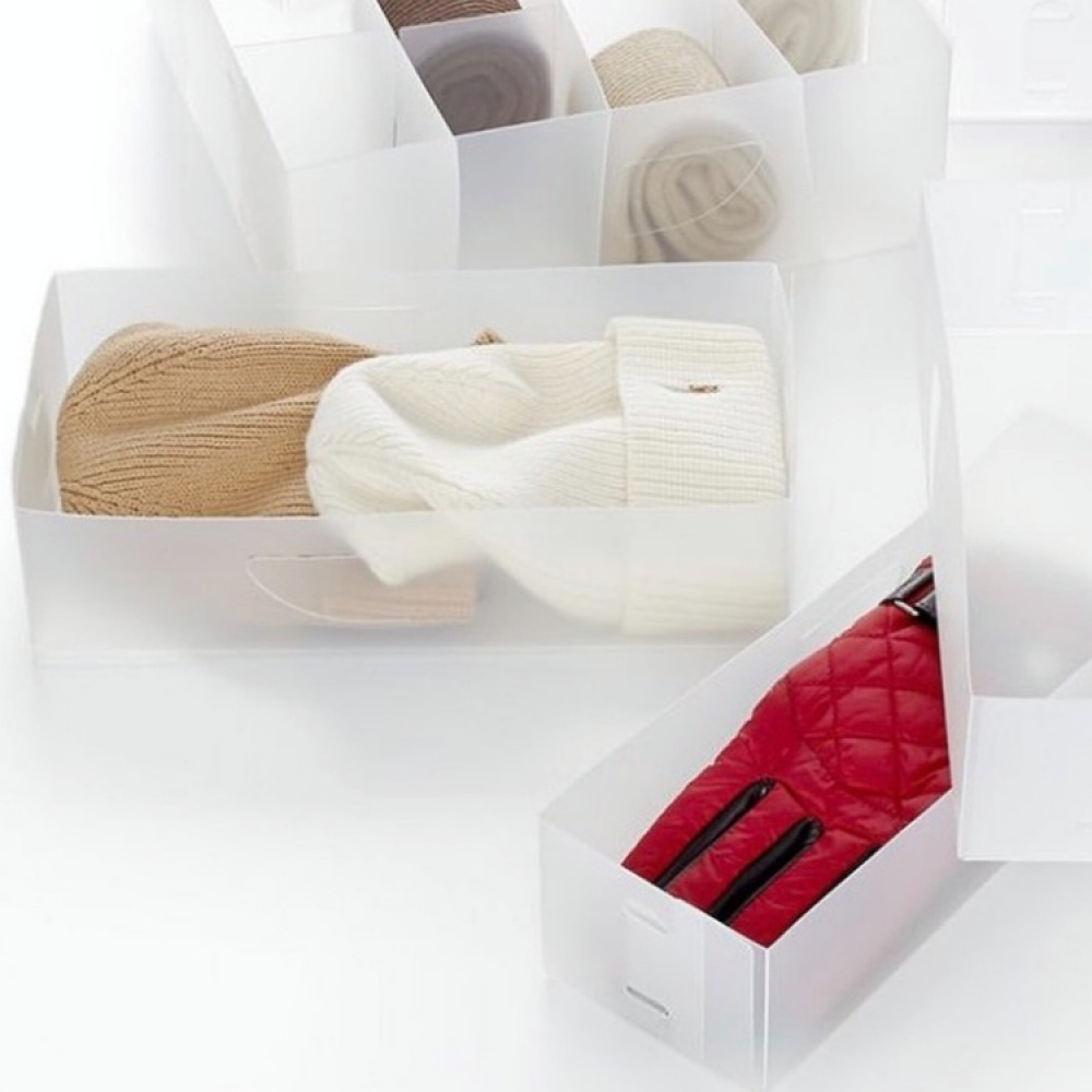 Organizer boxes small, 3 pc, DIVISORI PER CASETTI, 30 x 10,5 x H8cm, transparent white in the group Storage / Wardrobe storage / Sorting boxes at SmartaSaker.se (41947)