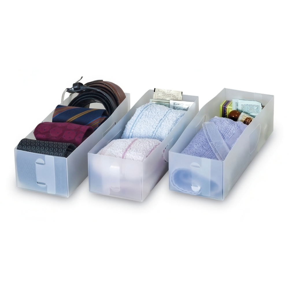 Organizer boxes small, 3 pc, DIVISORI PER CASETTI, 30 x 10,5 x H8cm, transparent white in the group Storage / Wardrobe storage / Sorting boxes at SmartaSaker.se (41947)
