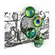 Magnets, Set of 4, PEACOCK, Ø 3,5 cm