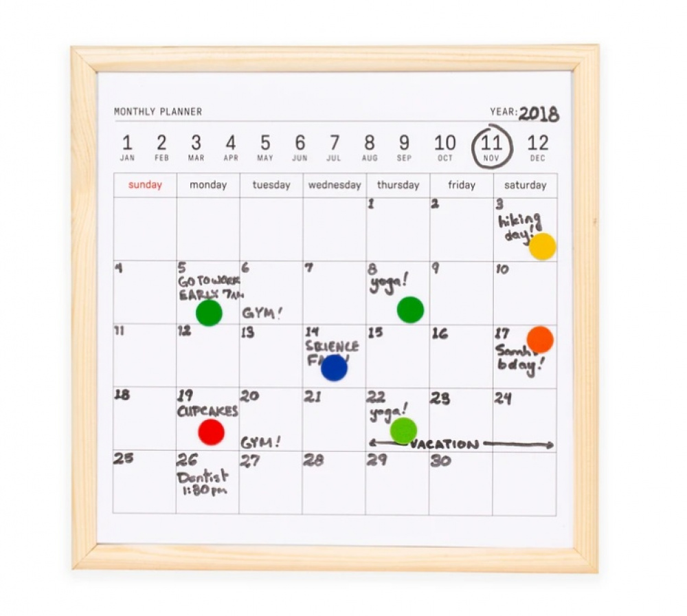 Magnetic whiteboard, MINI MONTHLY PLANNER, 20 × H 20 cm, White in the group Storage / Office supplies at SmartaSaker.se (42066)