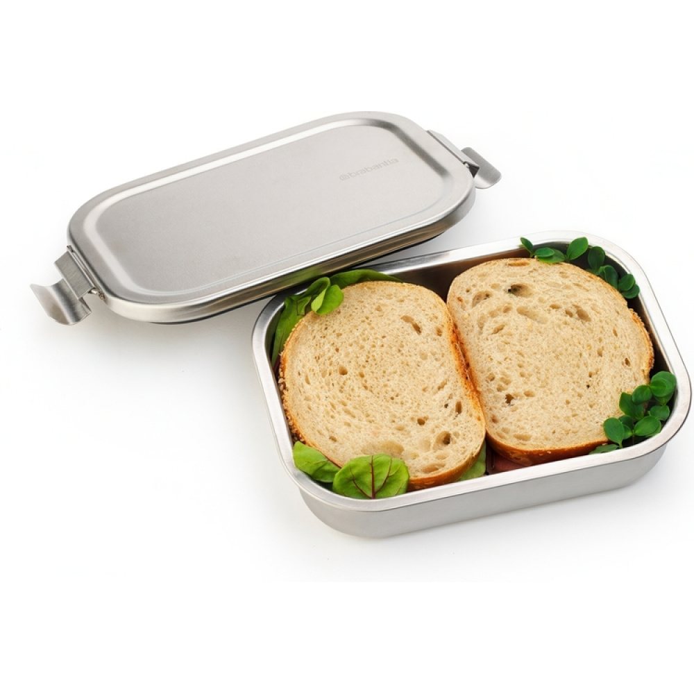 Food box in Steel, 1,1 L, BRABANTIA MAKE & TAKE MEDIUM LUNCH BOX, 14,4 x 20,6 x H 5,8 cm, Silver in the group Storage / Kitchen storage / Food containers / Metal lunch boxes at SmartaSaker.se (42109)