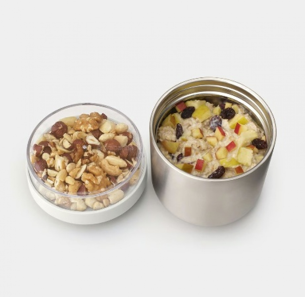 Bowl with lid, 0,5 L, BRABANTIA MAKE & TAKE THERMOS , Ø 11 x H 13,5 cm, Silver / Dark grey in the group Storage / Kitchen storage / Food containers / Metal at SmartaSaker.se (42117)