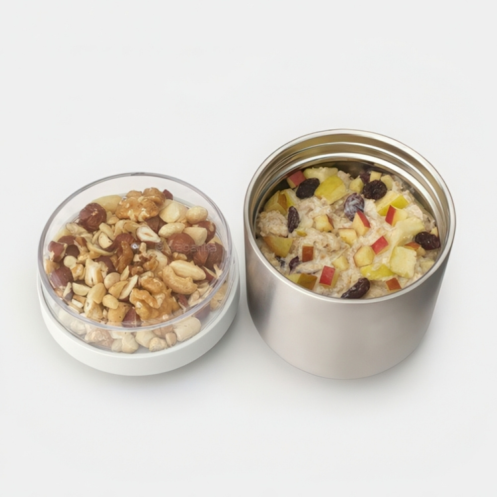 Bowl with lid, 0,5 L, BRABANTIA MAKE & TAKE THERMOS , Ø 11 x H 13,5 cm, Silver / Dark grey in the group Storage / Kitchen storage / Food containers / Metal lunch boxes at SmartaSaker.se (42117)