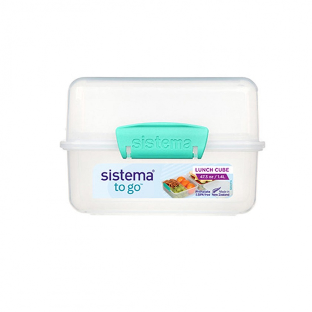 Lunch box divided into compartments, 1,4 L, LUNCH CUBE TO GO, Transparent / Teal in the group Storage / Kitchen storage / Food containers / SmartStore food containers at SmartaSaker.se (42130)