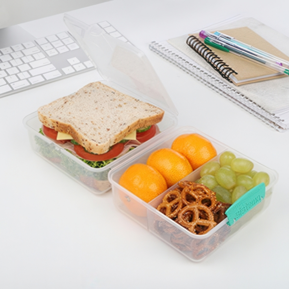 Lunch box divided into compartments, 1,4 L, LUNCH CUBE TO GO, Transparent / Teal in the group Storage / Kitchen storage / Food containers / SmartStore food containers at SmartaSaker.se (42130)