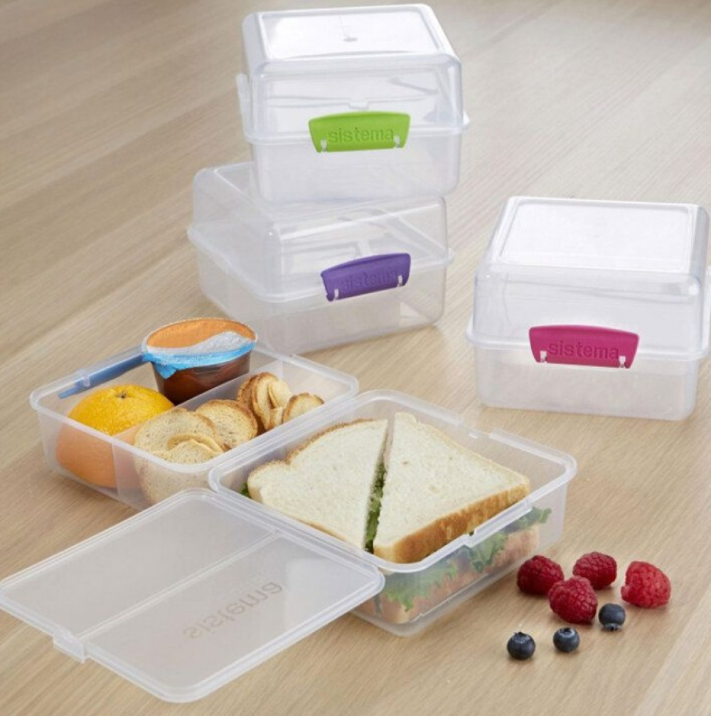 Lunch box divided into compartments, 1,4 L, LUNCH CUBE TO GO, Transparent / Teal in the group Storage / Kitchen storage / Food containers / SmartStore food containers at SmartaSaker.se (42130)