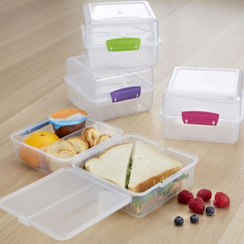 Lunch box divided into compartments, 1,4 L, LUNCH CUBE TO GO, Transparent / Teal in the group Storage / Kitchen storage / Food containers / SmartStore food containers at SmartaSaker.se (42130)