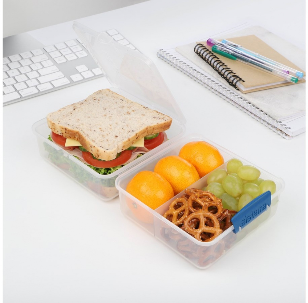 Lunch box divided into compartments, 1,4L, LUNCH CUBE TO GO, White / Dark Blue in the group Storage / Kitchen storage / Food containers / SmartStore food containers at SmartaSaker.se (42131)