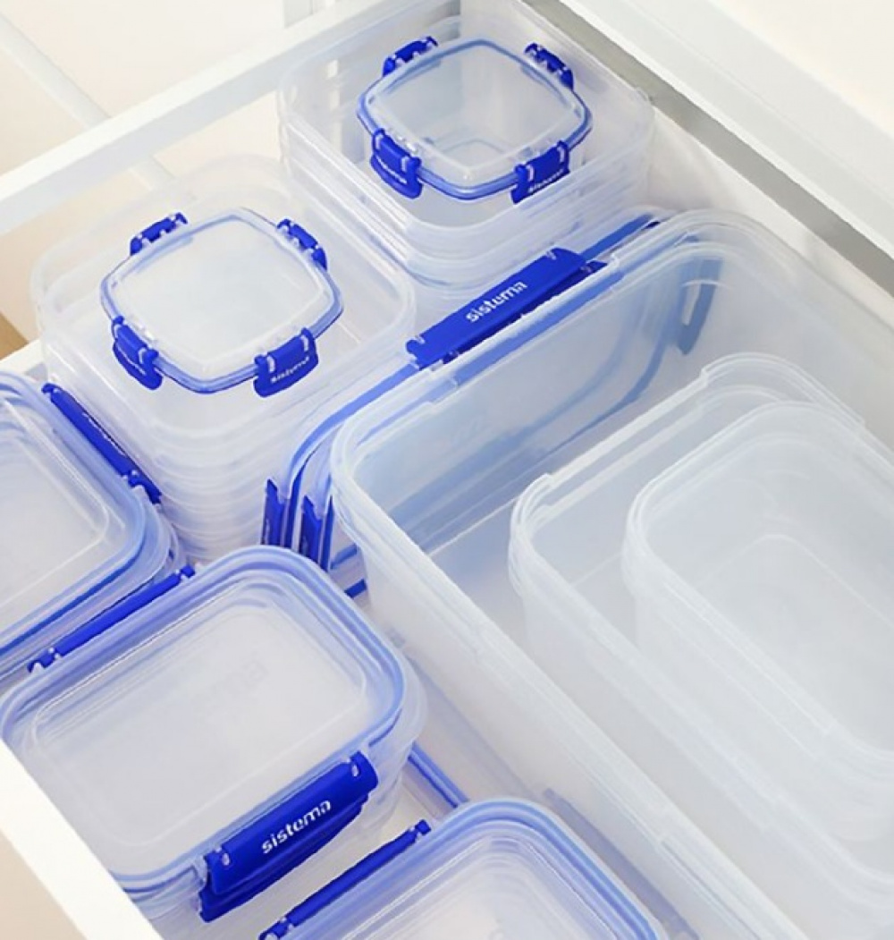Container, 2,2 L, KLIP IT PLUS SQUARE, 16 x 16 x H 16 cm, Transparent / Blue in the group Storage / Kitchen storage / Food containers / Plastic at SmartaSaker.se (42159)