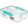 Lunch box, Four parts, 1,74 L, QUAD SPLIT TO GO, Clear / Teal Lunch box, Four parts, 1,74 L, QUAD SPLIT TO GO, Clear / Teal