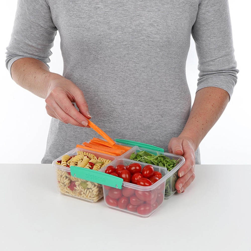 Lunch box, Four parts, 1,74 L, QUAD SPLIT TO GO, Clear / Teal in the group Storage / Kitchen storage / Food containers / SmartStore food containers at SmartaSaker.se (42166)