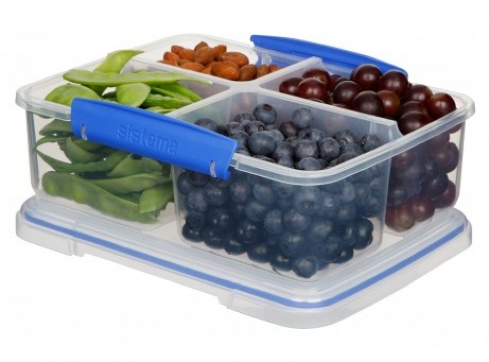 Lunch box, Four parts, KLIP IT QUAD SPLIT, 1,74 L, Clear / Dark blue in the group Storage / Kitchen storage / Food containers / SmartStore food containers at SmartaSaker.se (42167)