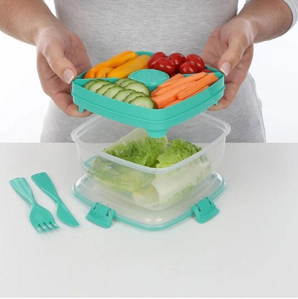 Lunch box, with compartments, SALAD TO GO, 1,1 L, Mint Teal in the group Storage / Kitchen storage / Food containers / SmartStore food containers at SmartaSaker.se (42171)