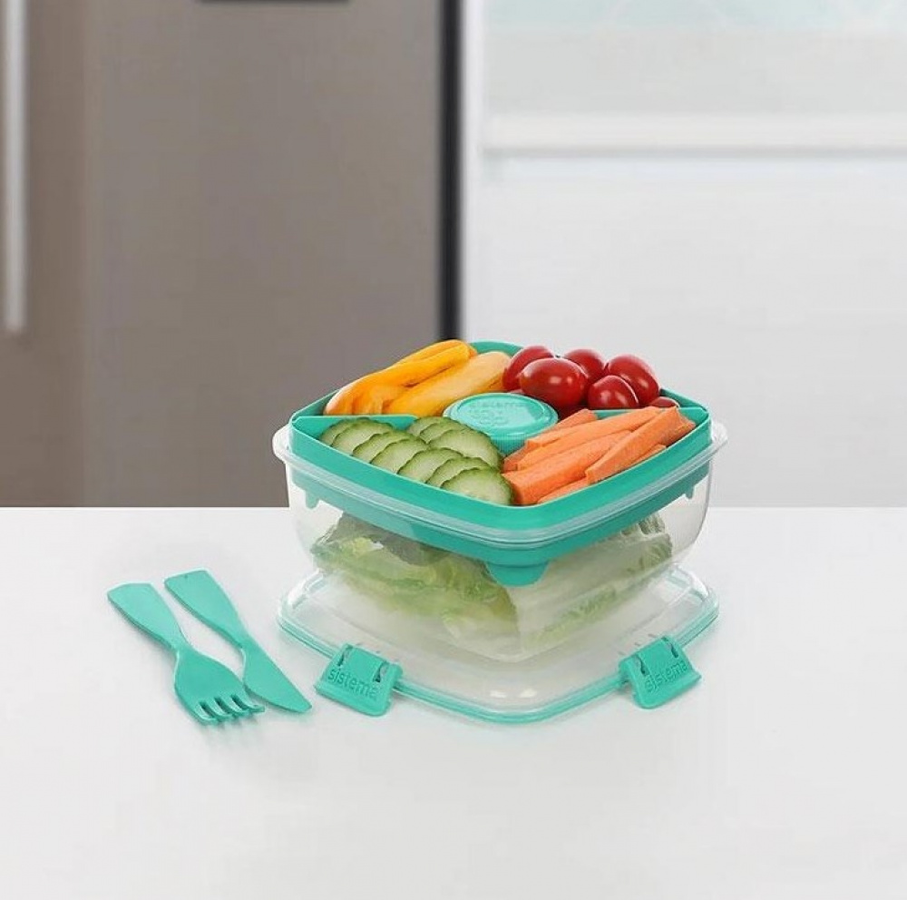 Lunch box, with compartments, SALAD TO GO, 1,1 L, Mint Teal in the group Storage / Kitchen storage / Food containers / SmartStore food containers at SmartaSaker.se (42171)