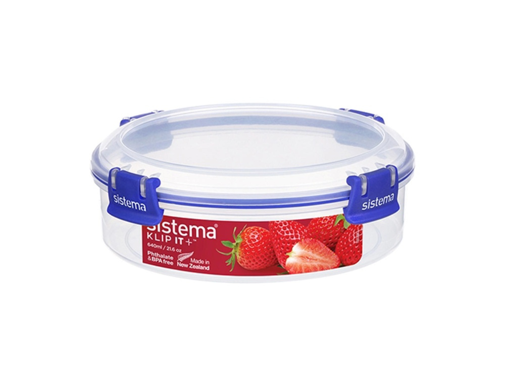 Container, Round, 0,64 L, KLIP IT PLUS, Ø 11,5 x H 5,8 cm, Clear / Blue in the group Storage / Kitchen storage / Food containers at SmartaSaker.se (42179)