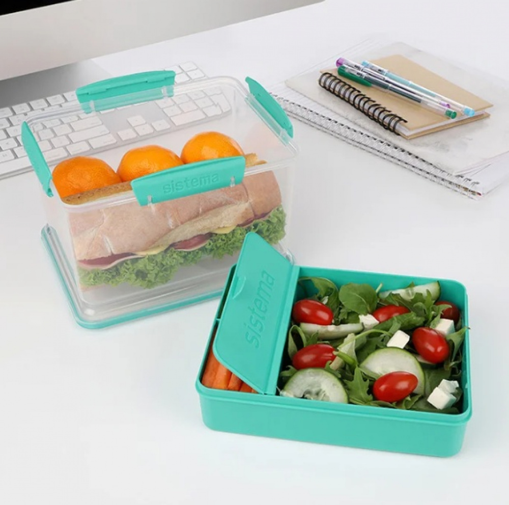 Lunch box with compartments, 2,3 L, LUNCH TUB TO GO, 20 x 16 x H 11,5 cm, Mint in the group Storage / Kitchen storage / Food containers / SmartStore food containers at SmartaSaker.se (42181)