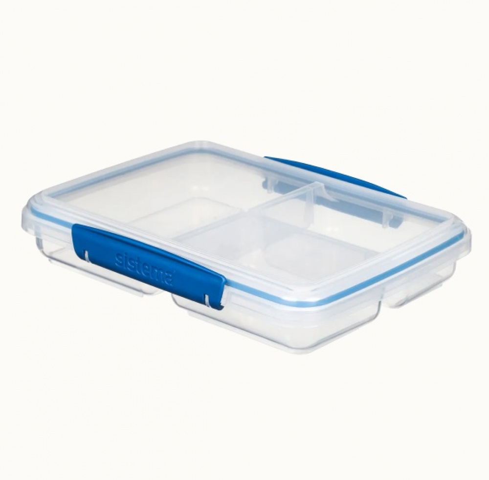 Food Storage box, 3 Compartments, SISTEMA MULTI SPLIT TO GO, 23 x 17 x H 4,3 cm, Clear / Blue in the group Storage / Kitchen storage / Food containers / SmartStore food containers at SmartaSaker.se (42182)
