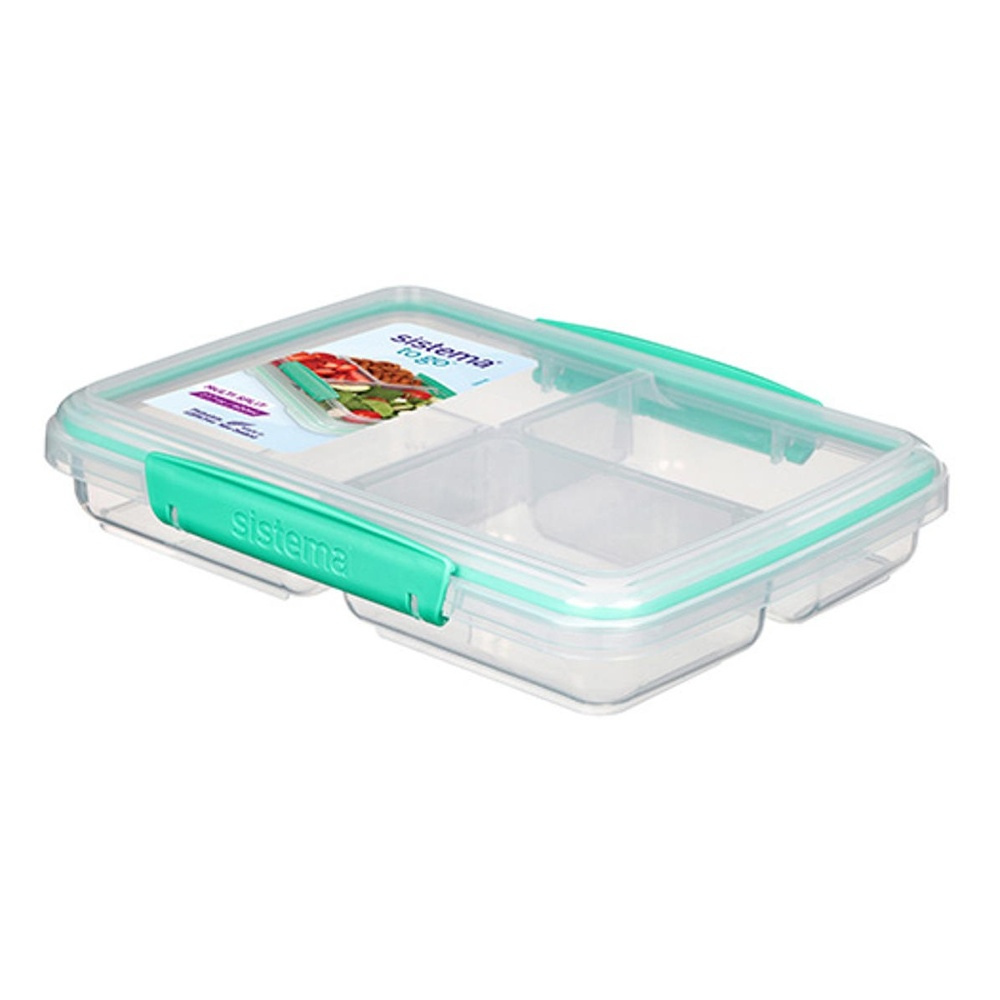 Food Storage box, 3 Compartments, SISTEMA MULTI SPLIT TO GO, Clear / Teal in the group Storage / Kitchen storage / Food containers / SmartStore food containers at SmartaSaker.se (42183)