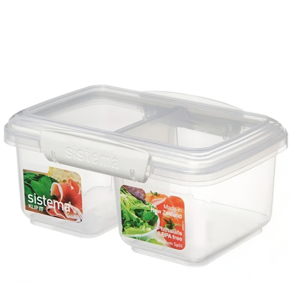 Lunch box, Two parts, 1 L, KLIP IT SPLIT, Clear / White in the group Storage / Kitchen storage / Food containers / Plastic lunch boxes at SmartaSaker.se (42189)