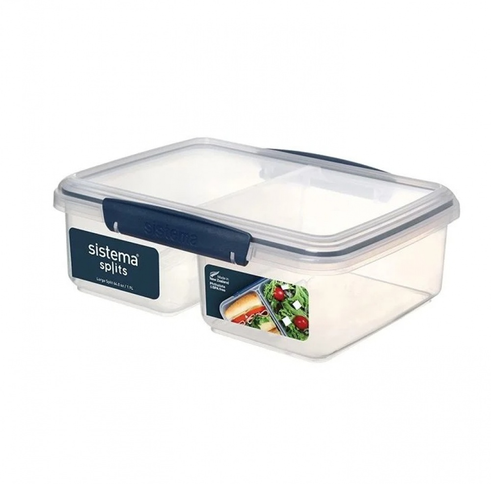 Lunch box, Two parts, 1,9 L, KLIP IT, 18 x 23,5 x H 8 cm, Clear / Dark Blue in the group Storage / Kitchen storage / Food containers / SmartStore food containers at SmartaSaker.se (42190)