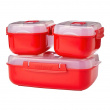 Lunch boxes, Set with 3, MICROWAVE HEAT & EAT PACK, Red Lunch boxes, Set with 3, MICROWAVE HEAT & EAT PACK, Red