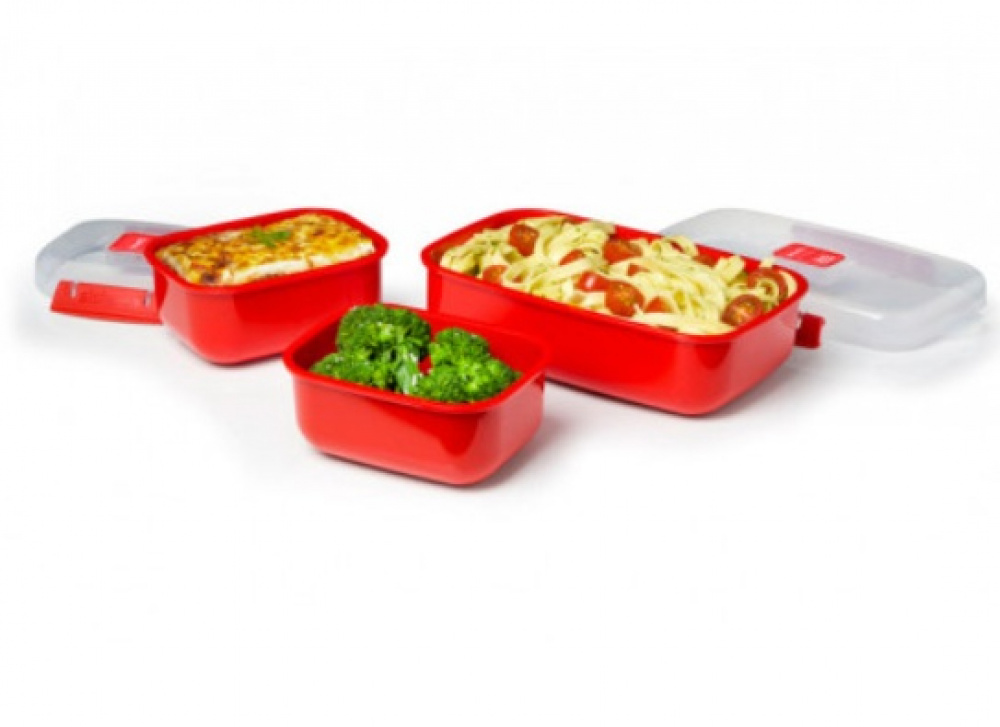 Lunch boxes, Set with 3, MICROWAVE HEAT & EAT PACK, Red in the group Storage / Kitchen storage / Food containers / SmartStore food containers at SmartaSaker.se (42199)